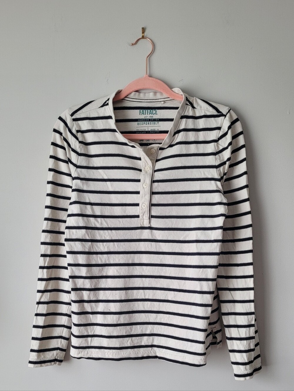 FatFace White & Navy Scallop Striped Henley